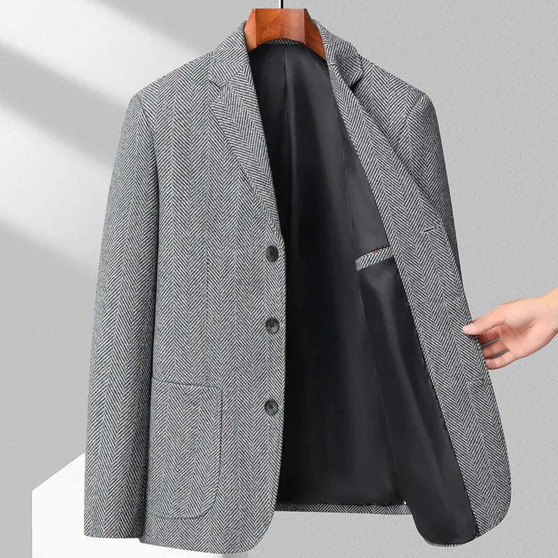 Men's loose fit woolen coat in polyester for spring and autumn casual wear