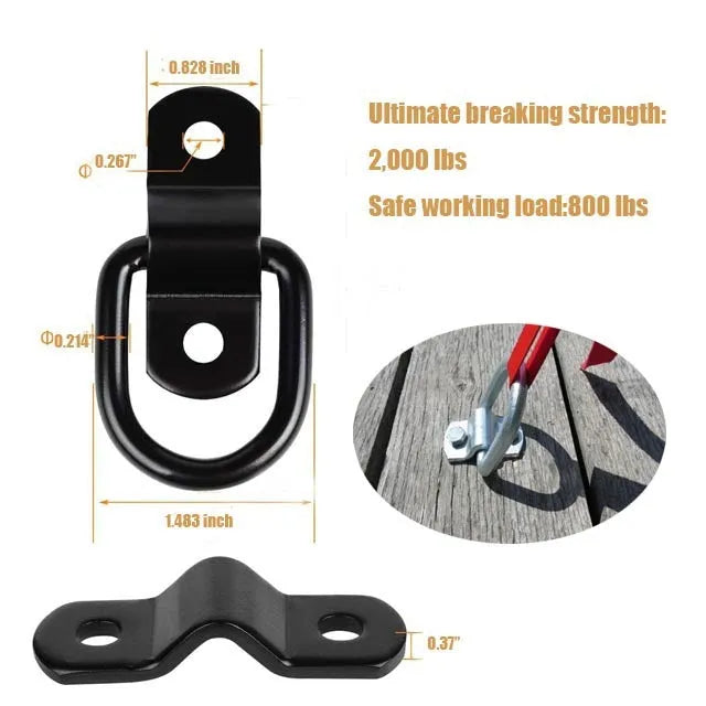 Black galvanised pull ring floor hook for truck interior cargo organisation