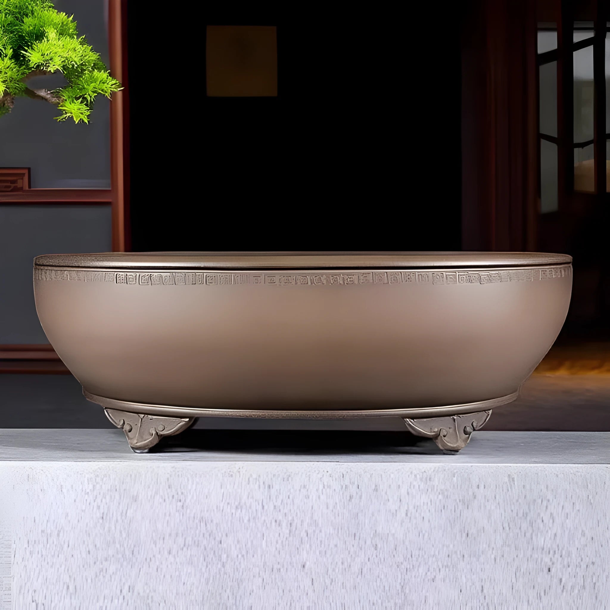 Handmade oval purple sand flowerpot measuring 50cm length for flowers and green plants