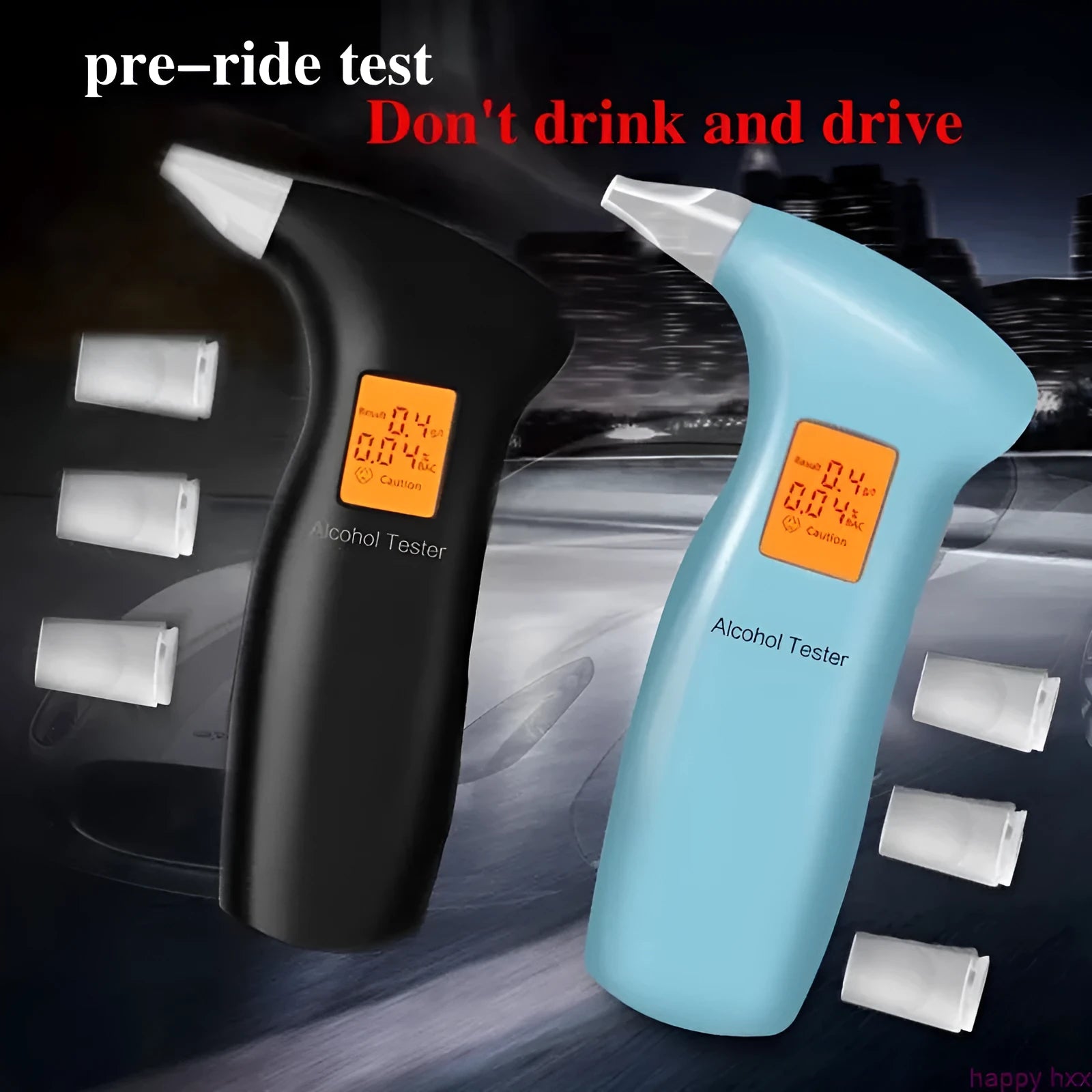 Portable orange light digital breath alcohol tester with four mouthpieces