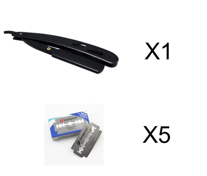 Silver stainless steel straight razor 14cm with 10 steel blades for smooth shaving