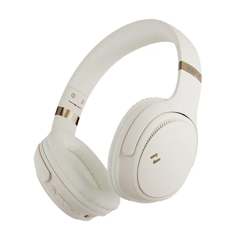 Black or cream coloured wireless Bluetooth gaming headphones with head-mounted design for E-sports.