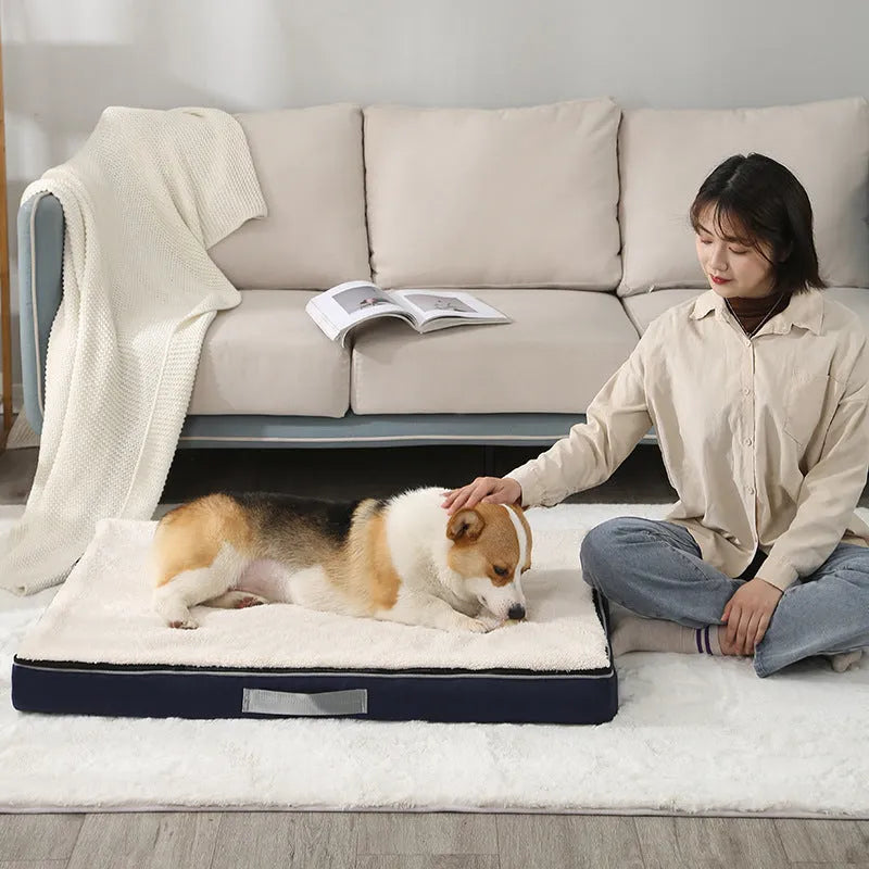 Brown removable washable memory sponge dog mat showing 10cm thickness