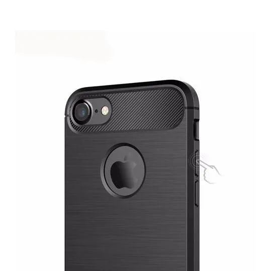 A solid-colour shock-proof TPU phone case for iPhone, shown in black, blue, grey, navy, and red colour options.
