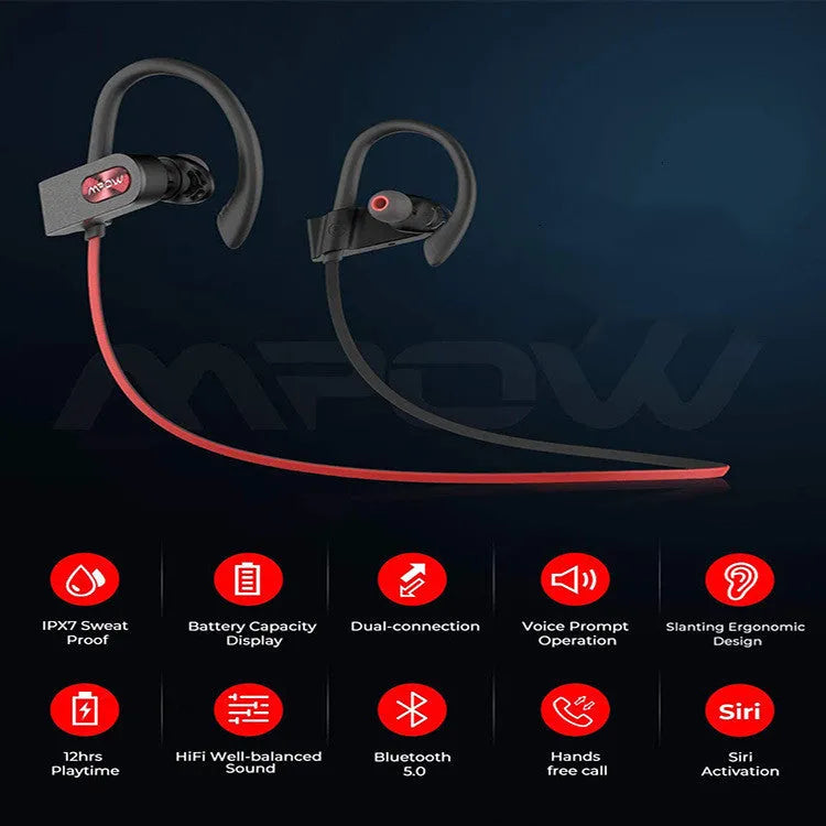 Flame2 hanging ear Bluetooth headset in black colour with bilateral earpieces