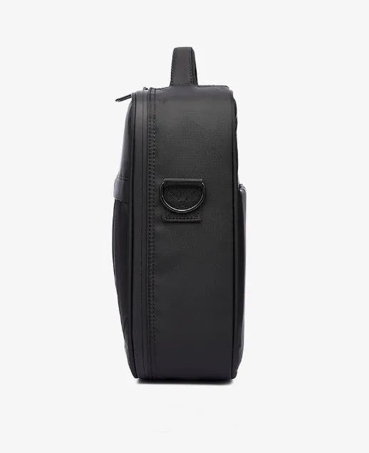 Black Oxford fabric men's messenger shoulder bag showing dimensions and texture