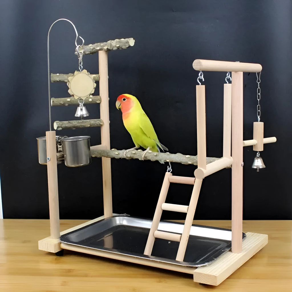 Pepper wood parrot stand pole with tiger skin peony toy and xuanfeng xiaotai stand accessory
