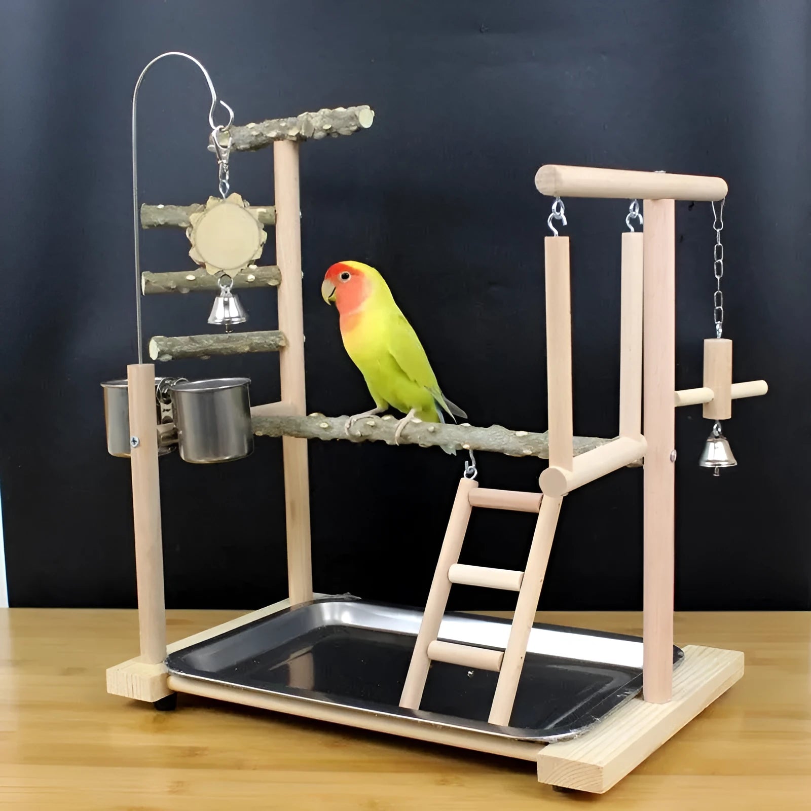 Pepper wood parrot stand pole with tiger skin peony toy and xuanfeng xiaotai stand accessory