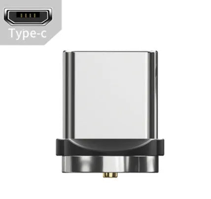 Essager black magnetic USB cable with 360-degree rotating head and blue LED light, shown with Micro USB, Lightning, and Type C tips.