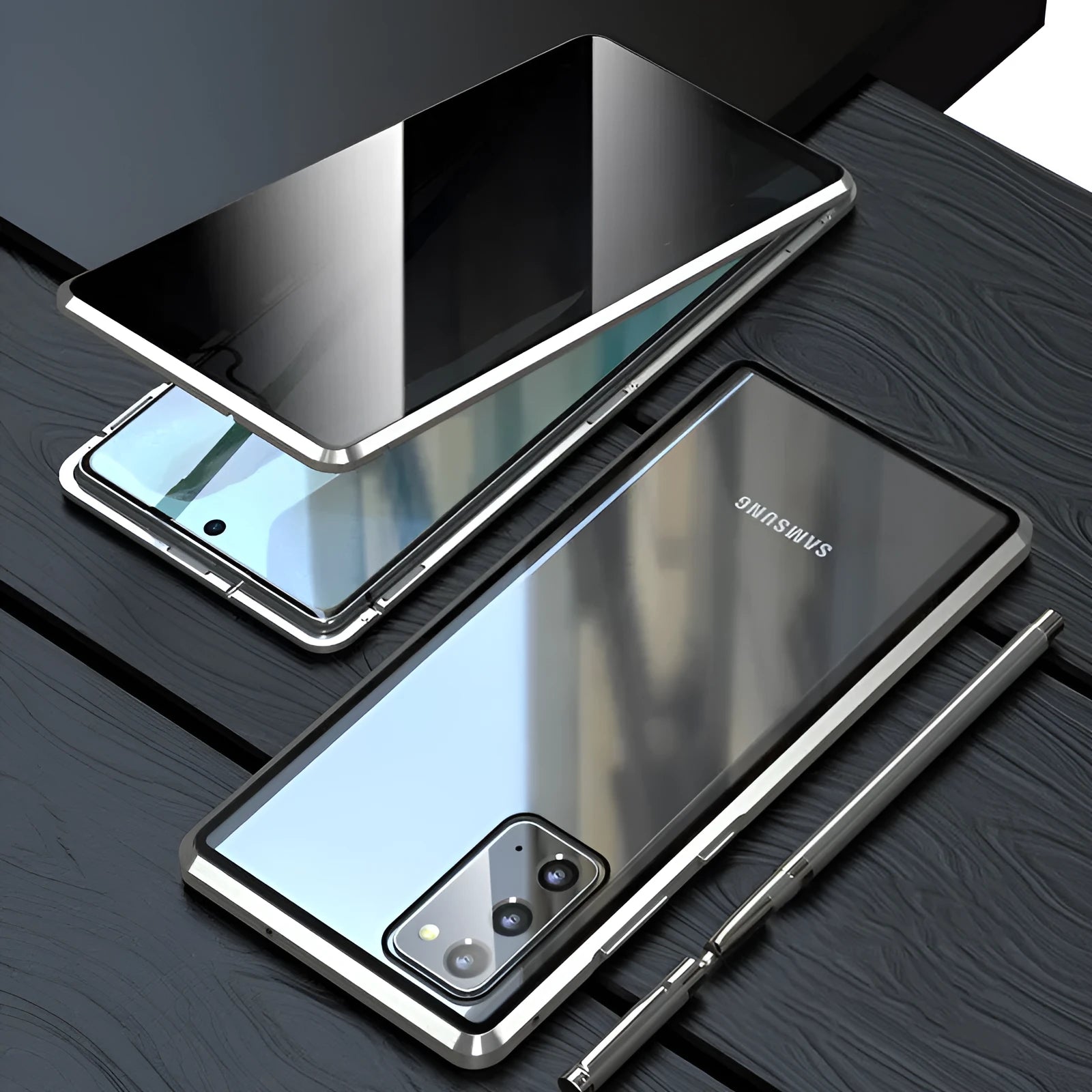 Samsung metal tempered glass anti-drop magnetic flip phone case in black with anti-peep feature