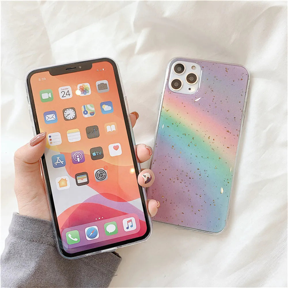 Rainbow gradient iPhone case with stripes in Japanese Korean style