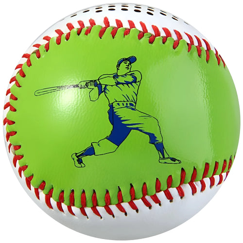 Baseball Home Bluetooth Speaker in white with orange stitching, compact wireless speaker with USB charging port