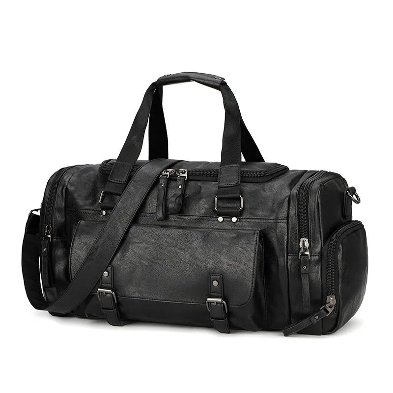 Black large capacity PU fabric travel shoe bag for luggage organisation.