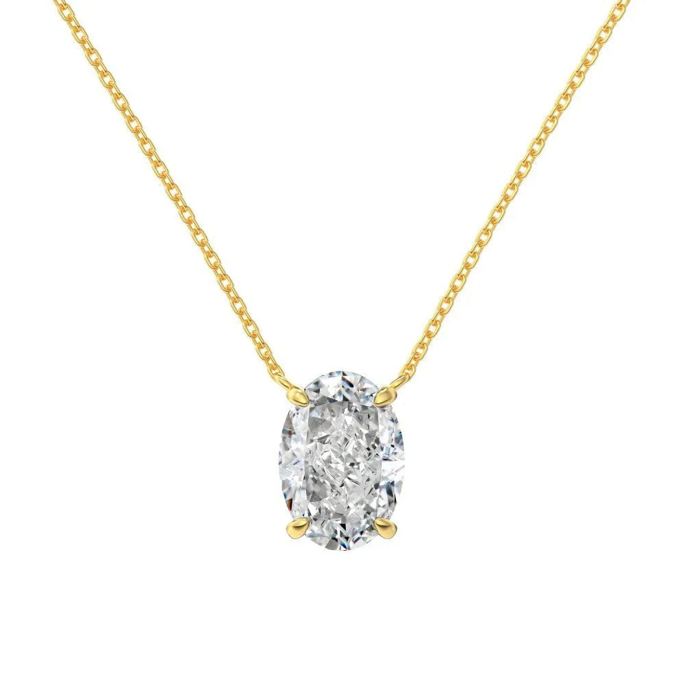 Close-up of a women's sterling silver necklace with a geometric oval ice flower pendant.
