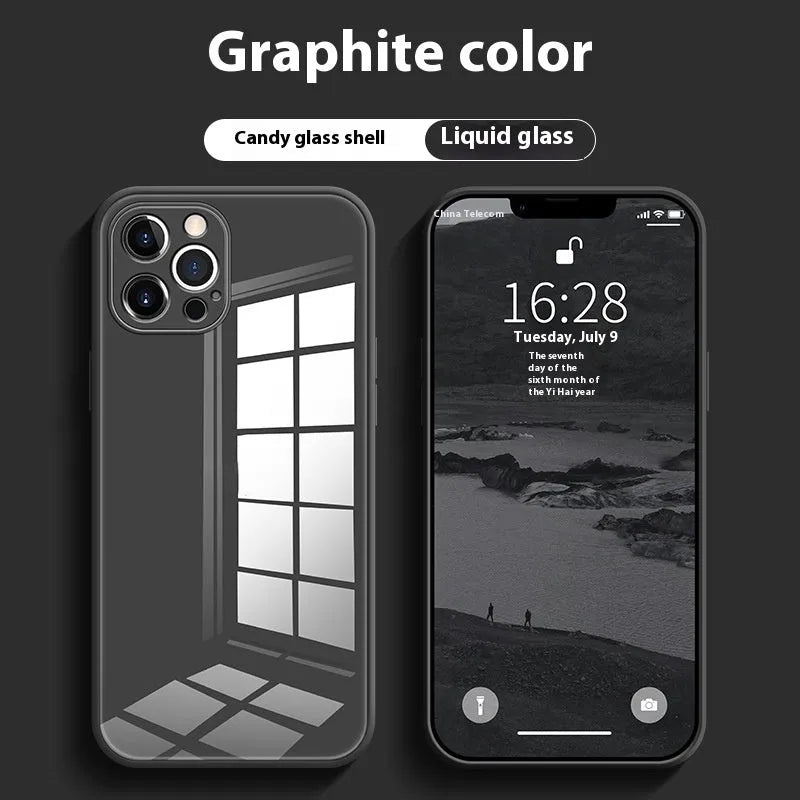 White tempered glass all-inclusive drop-resistant phone case for iPhone with cream white finish and simple ins style