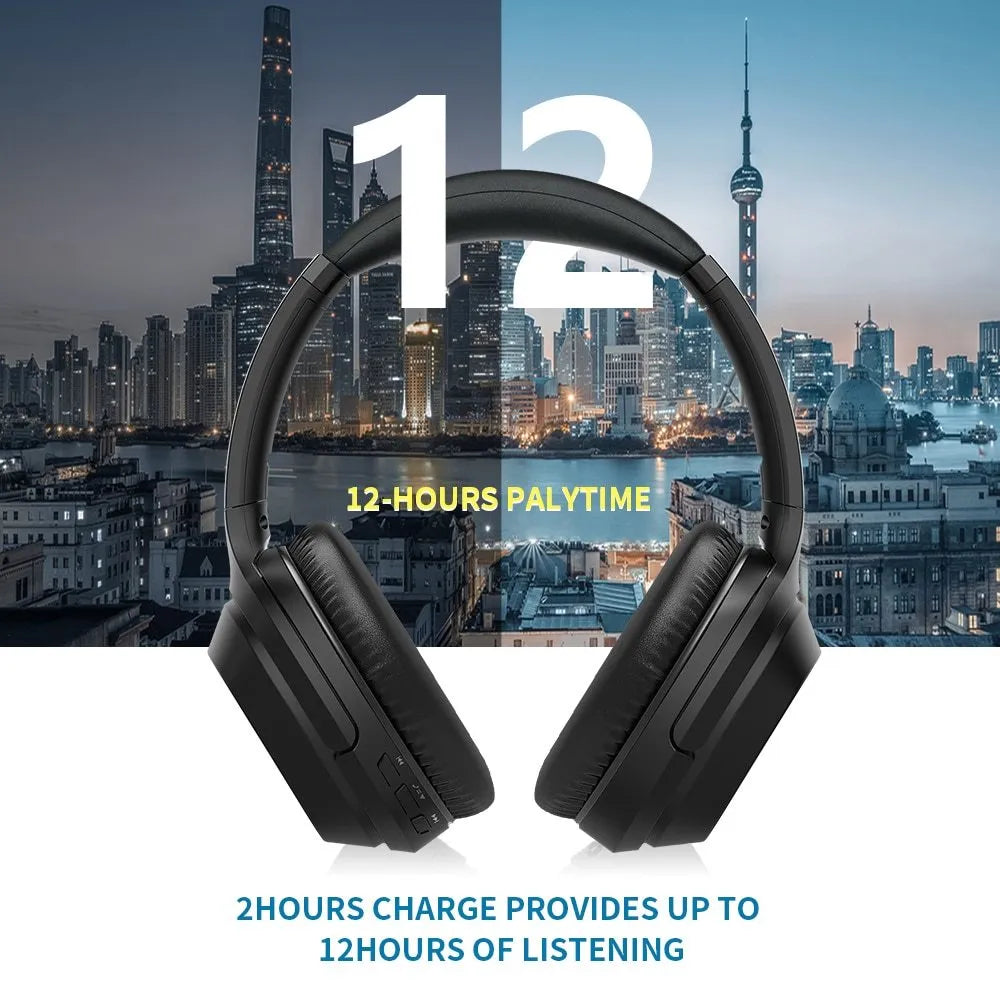 Black Gorsun E98 over-ear wireless Bluetooth headphones with adjustable headband and memory-protein ear cushions.