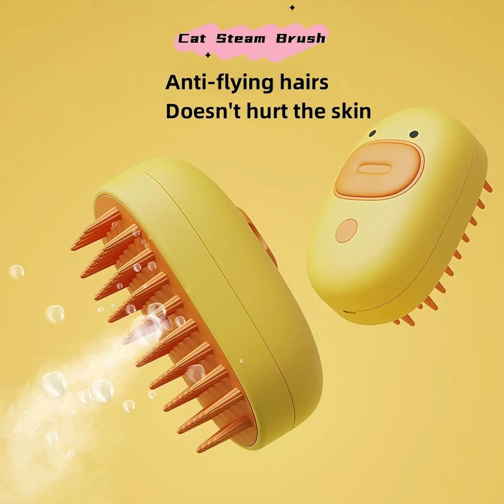 White rechargeable pet steam brush with water tank for cat and dog grooming