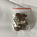 Snap-on zipper head repair kit with 12 plastic and metal pull tabs in black, grey, and coffee colours.