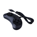 Black Sega-style USB wired PC game controller with 1.8-metre cable on a desk.
