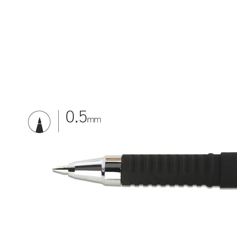 8-piece student gel pen set showing bullet tip and needle tip variants with carbon black quick-drying ink