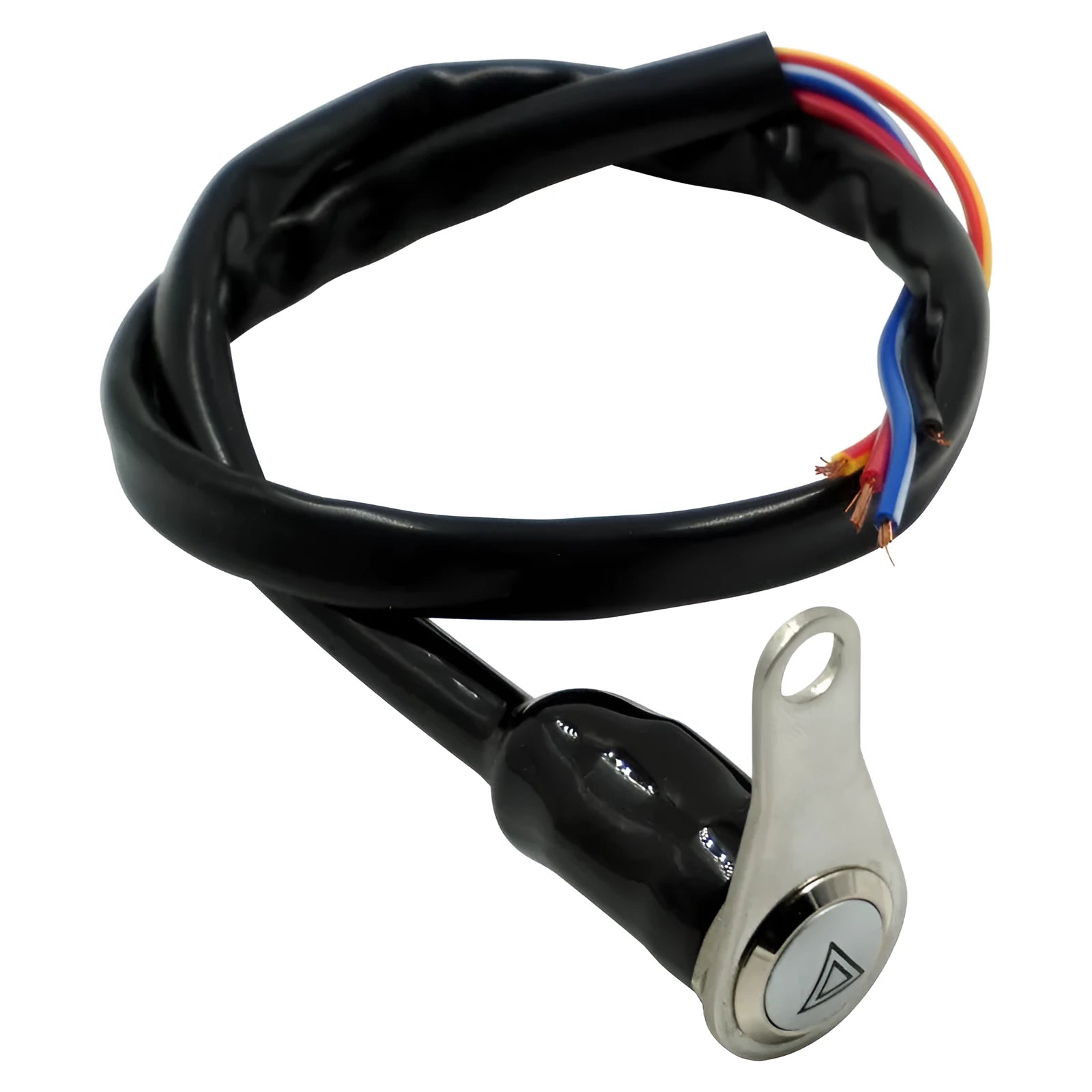 Black stainless steel motorcycle double flash switch with illuminated light ring and 7mm installation aperture