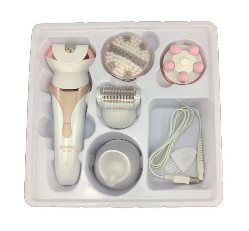 Rechargeable electric hair remover with plucking head and washable body in four-in-one colour option