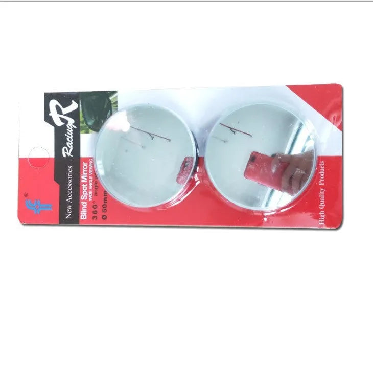 Silver car blind spot mirror with convex glass and 360° adjustable mount for rearview mirror attachment