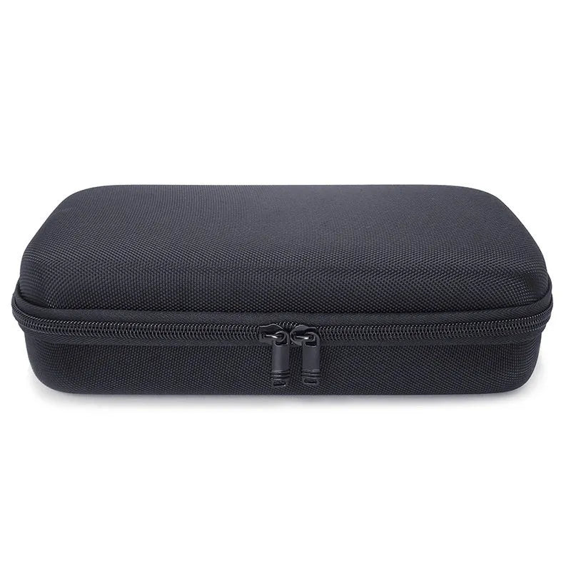 EVA hard shell motorcycle charger storage bag in black with sewn construction, side view interior showing padded interior