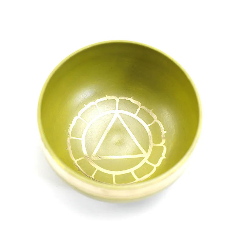 Handmade colourful Himalaya metal singing bowl and mallet, 7.8 cm in diameter.