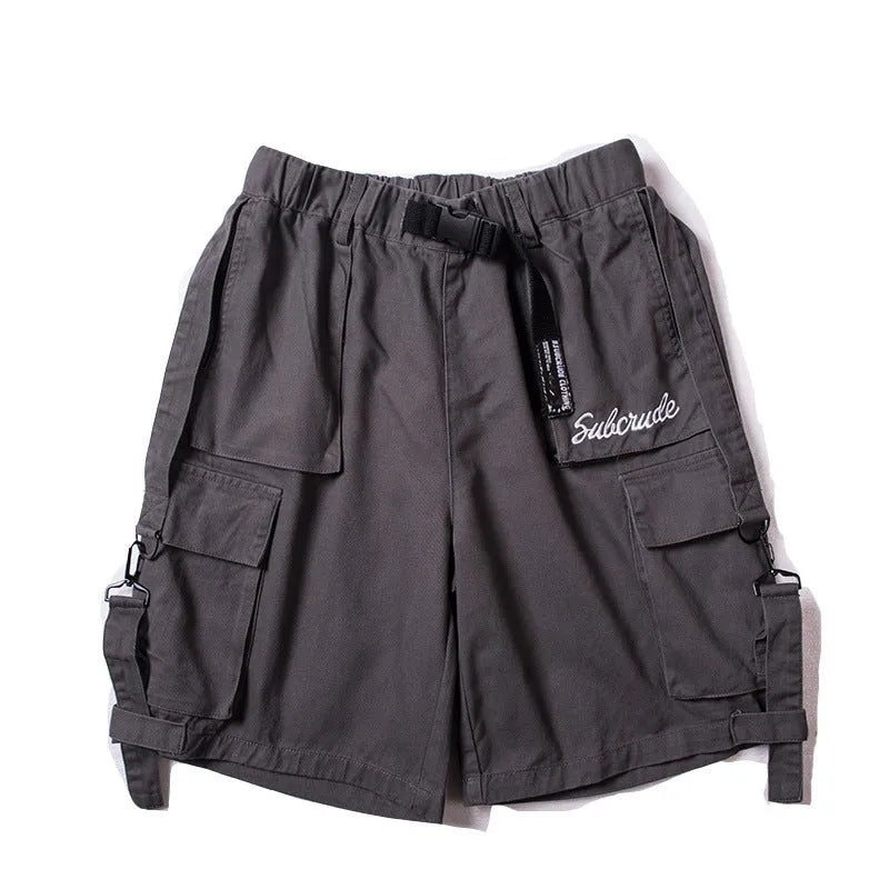 Hip hop men's cotton shorts in black, green, or khaki, sizes L to XXL, casual streetwear style