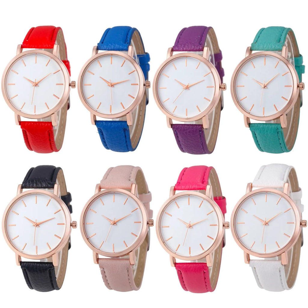 35.5mm square quartz watch with PU leather strap in various colours including grey, peppermint green, and scale patterns