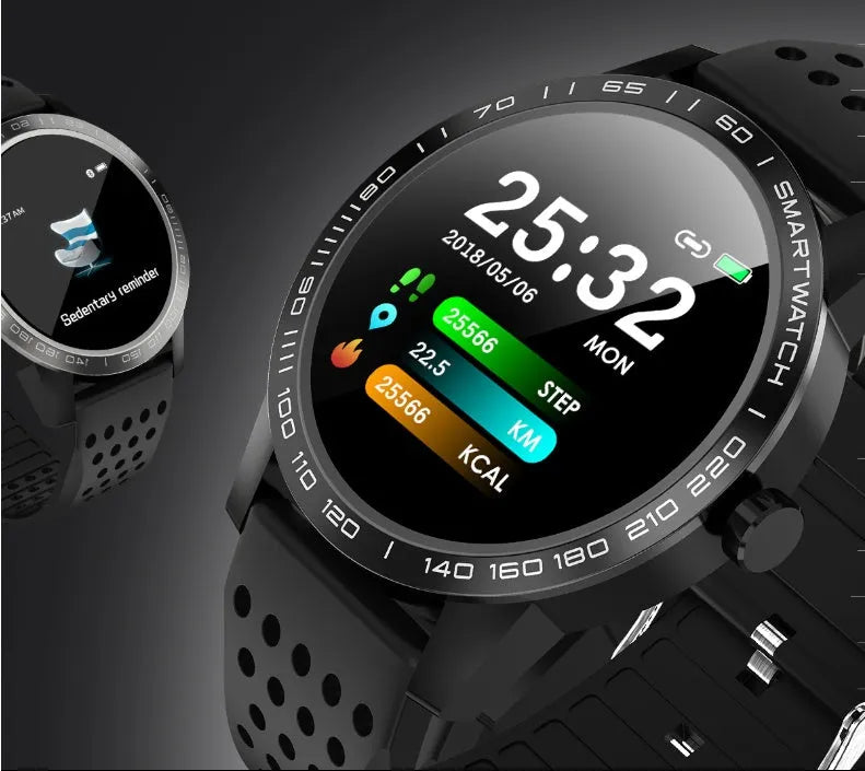 Smart bracelet with colour touchscreen displaying heart rate and activity data