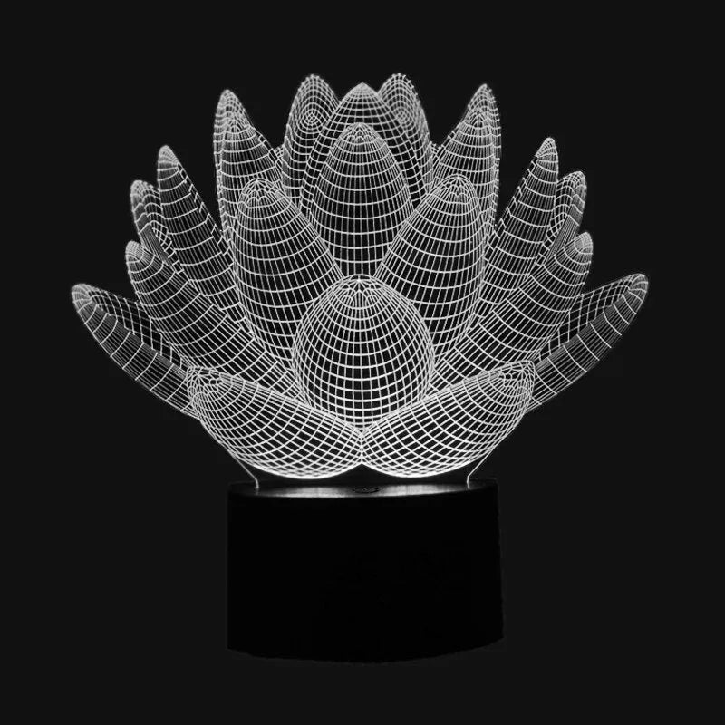 Modern lotus-shaped acrylic night light with touch switch and LED illumination.