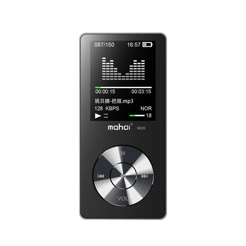 Gold portable metal MP3 music player with a 1.8-inch screen and key controls