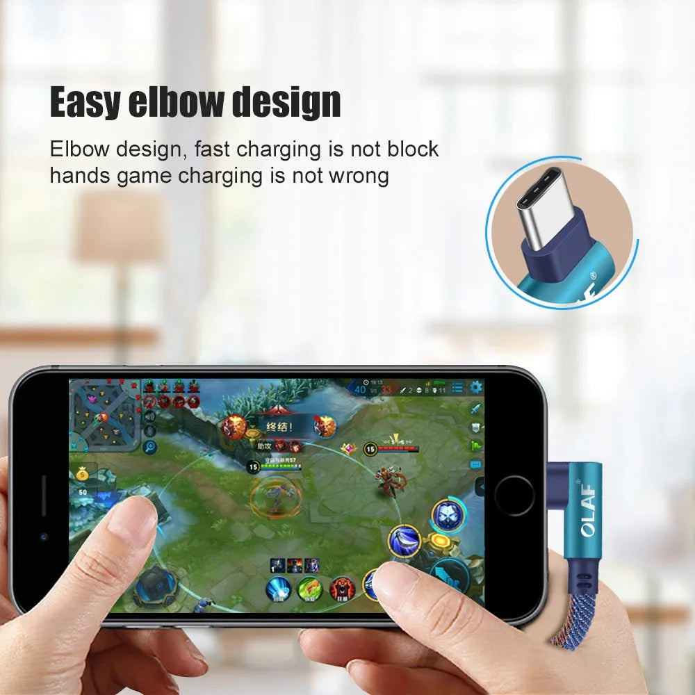 Denim fabric fast charging USB cable with aluminium connectors in black, blue, and red for Android and Type C phones.