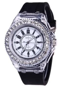 Women's LED luminous watch with round 43mm dial and silicone bracelet in multiple colour options