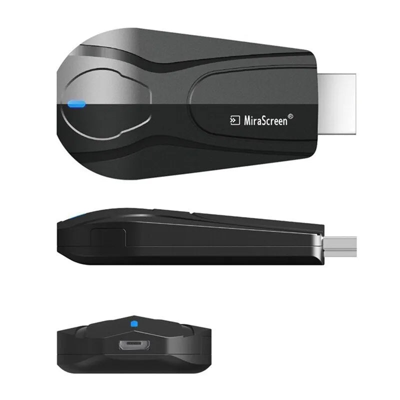 Black wireless screen player device with HDMI port for phone and laptop mirroring