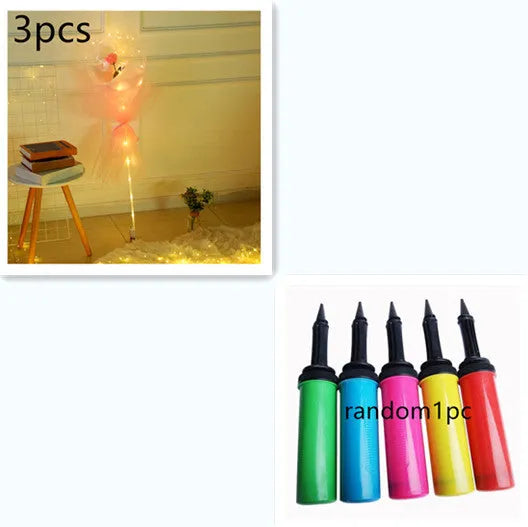 DIY LED luminous balloon rose bouquet set with transparent Bobo balls and LED lights on artificial flowers