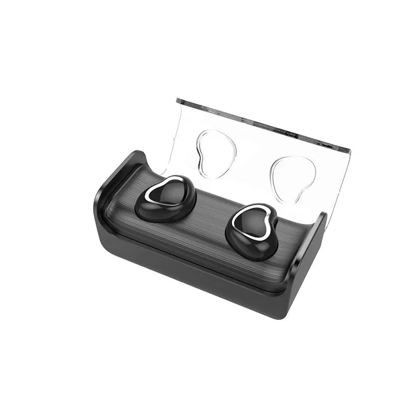 TWS-7 binaural wireless Bluetooth earbuds in black with charging case, Bluetooth 5.0, 50mAh battery inside