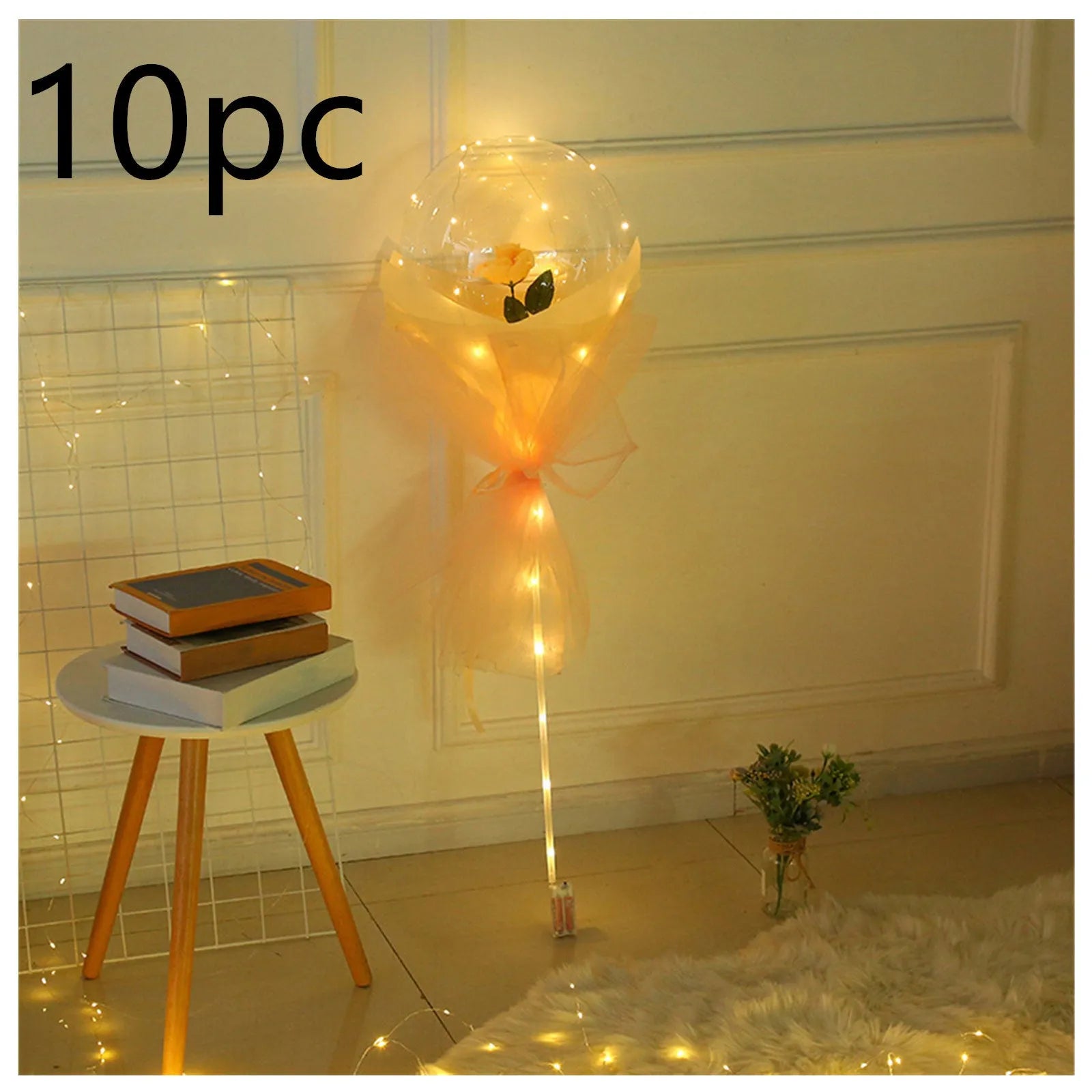 DIY LED luminous balloon rose bouquet set with transparent Bobo balls and LED lights on artificial flowers