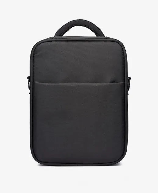 Black Oxford fabric men's messenger shoulder bag showing dimensions and texture