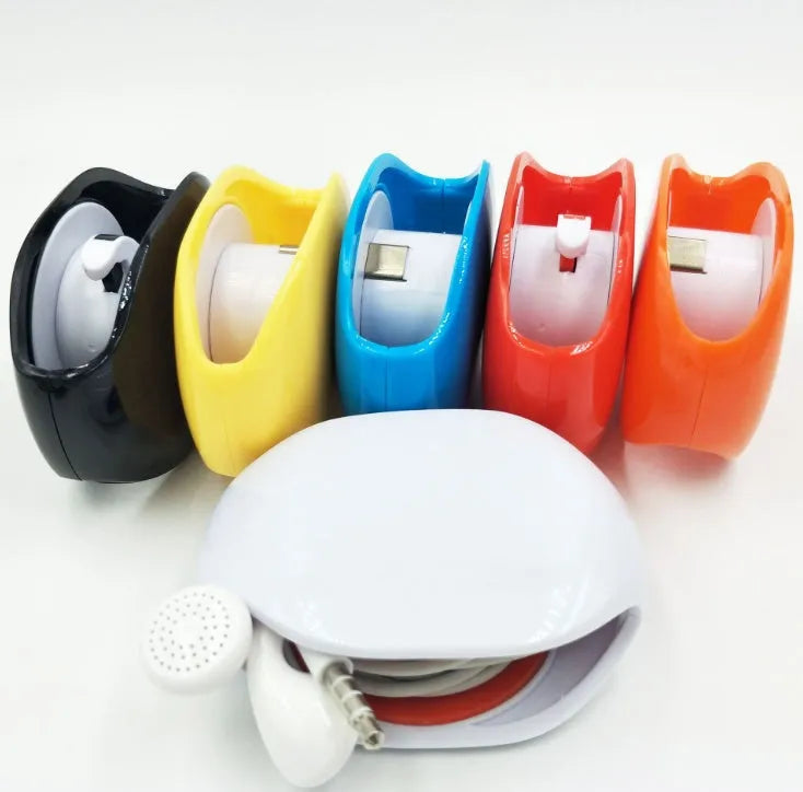 Automatic cable winder retractor in PC ABS plastic showing compact size and colour options.