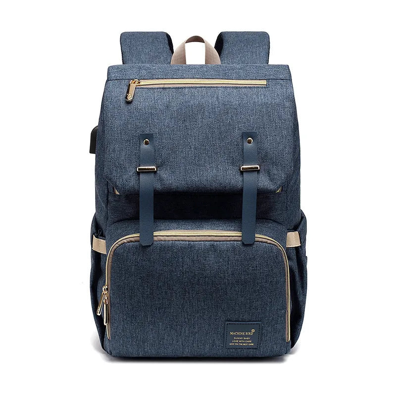 Grey white Oxford fabric mummy bag backpack with stroller hooks and honeycomb back pad for baby travel