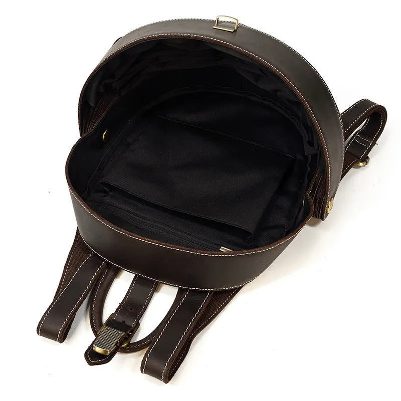 Genuine leather backpack with vintage creative beetle design, large capacity, dark brown colour, 33x18x27cm size