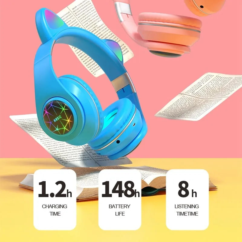 Cat ear wireless sports Bluetooth headset showing colour options