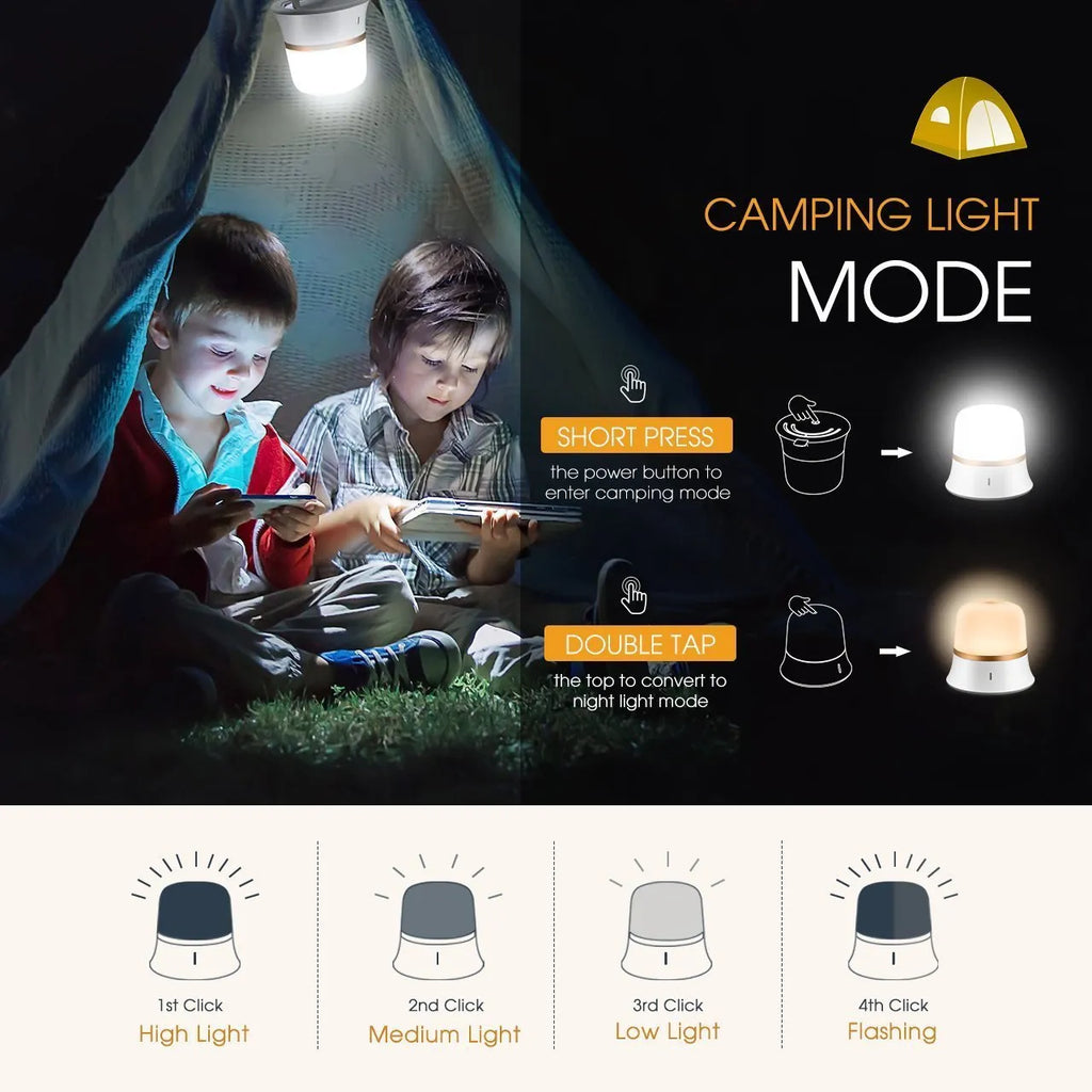 White cylindrical touch control bedside night light with USB charging cable.