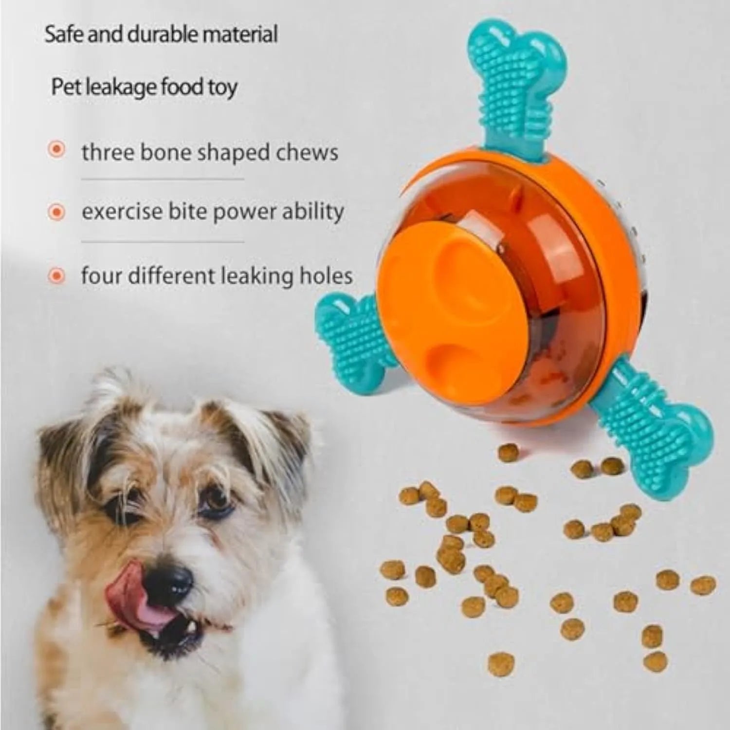 Blue interactive dog puzzle feeder with rubber bones for slow feeding and mental stimulation