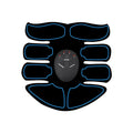 Digital abdominal muscle stimulation patch with three electrodes and colour-coded edges.