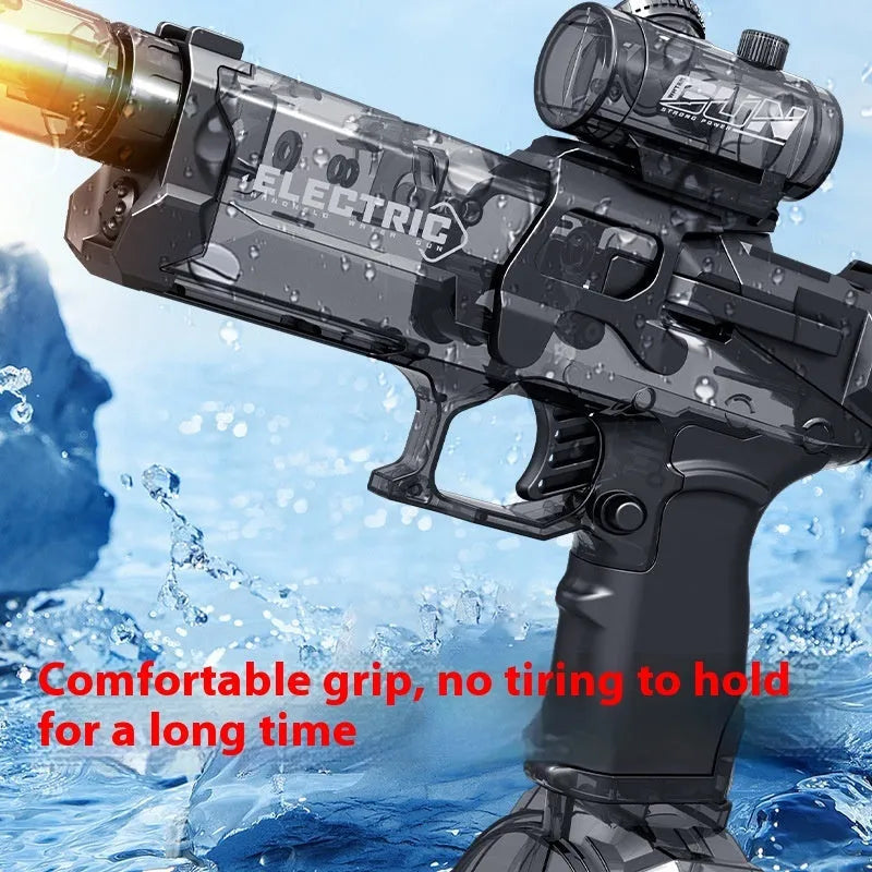 Fire Rat electric water pistol toy in black blue red colours with automatic water feed system