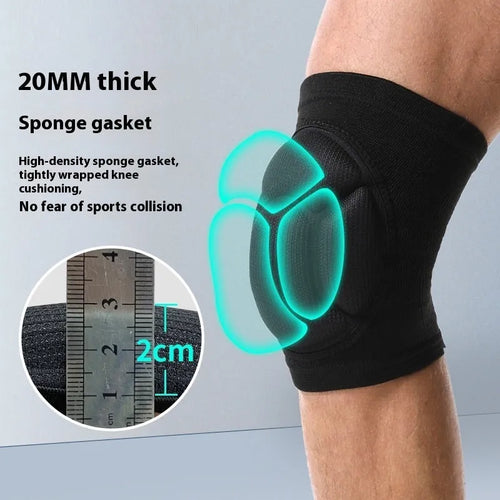 Pair of black thick sponge knee pads for sports protection on a neutral background